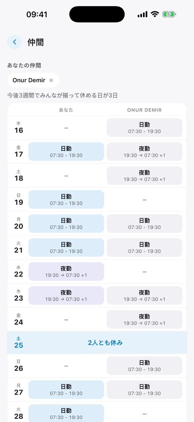 Compare days off with your crew