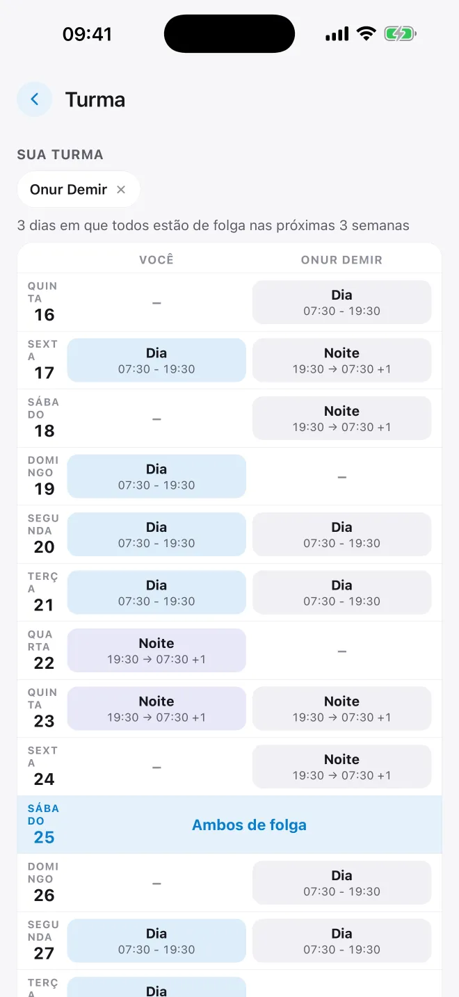 Compare days off with your crew