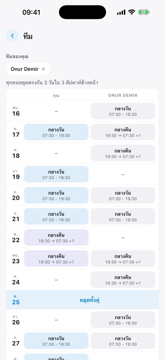Compare days off with your crew