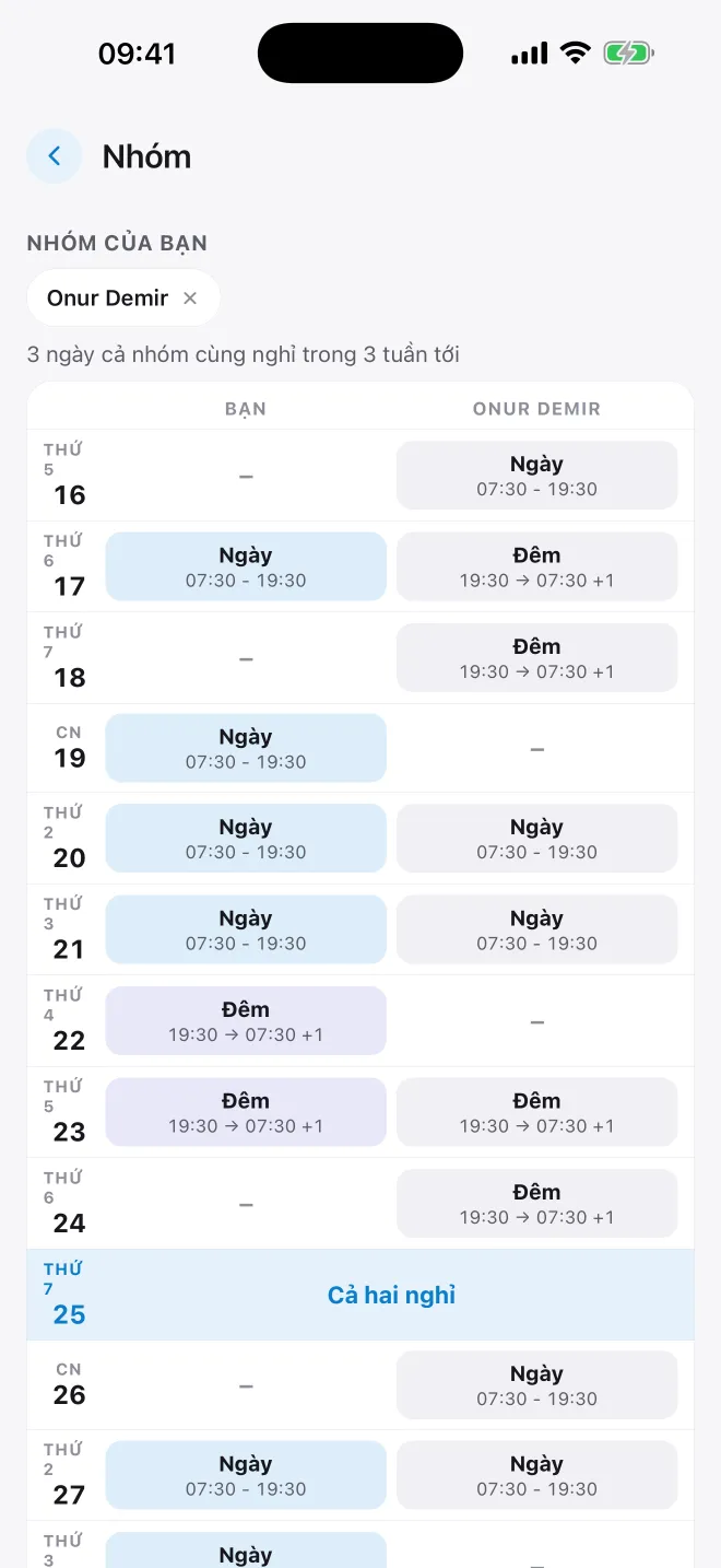 Compare days off with your crew