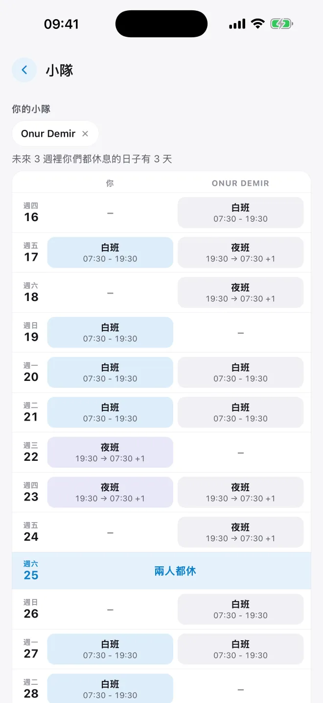 Compare days off with your crew